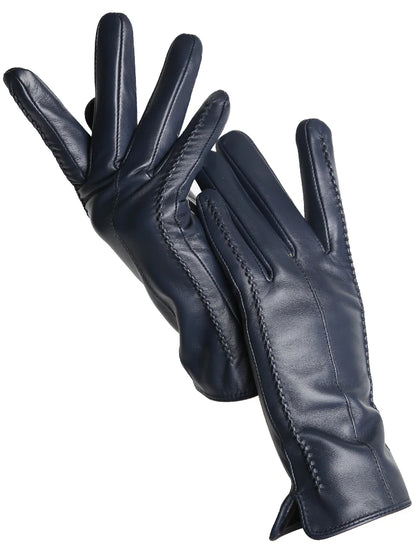 Women's Sheepskin Gloves Winter Warm Plus Velvet Short Thin Touch Screen Driving Color Women's Leather Gloves Good Quality -2226