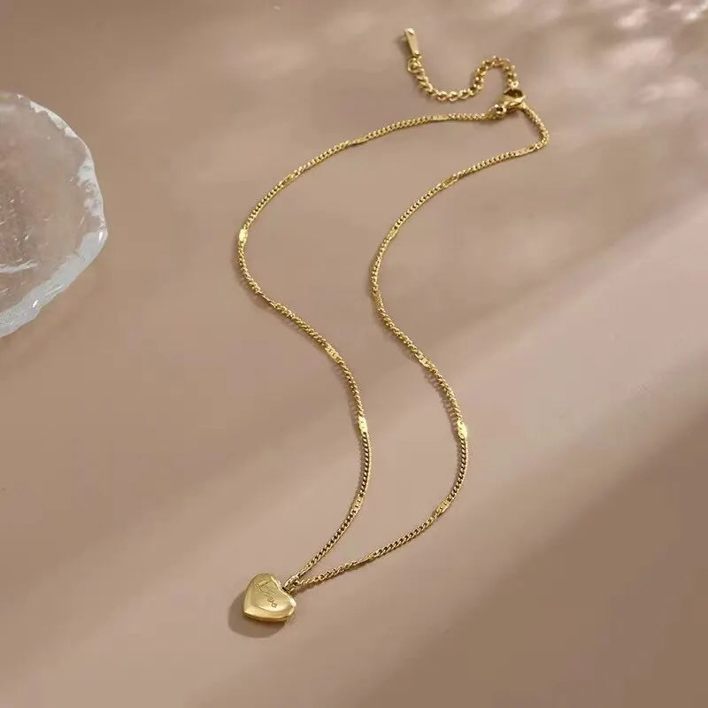 1pcs Gold-Color Necklace Ms Simple Fashion Peach Heart Engraved Love Collarbone Chain Holiday Gifts