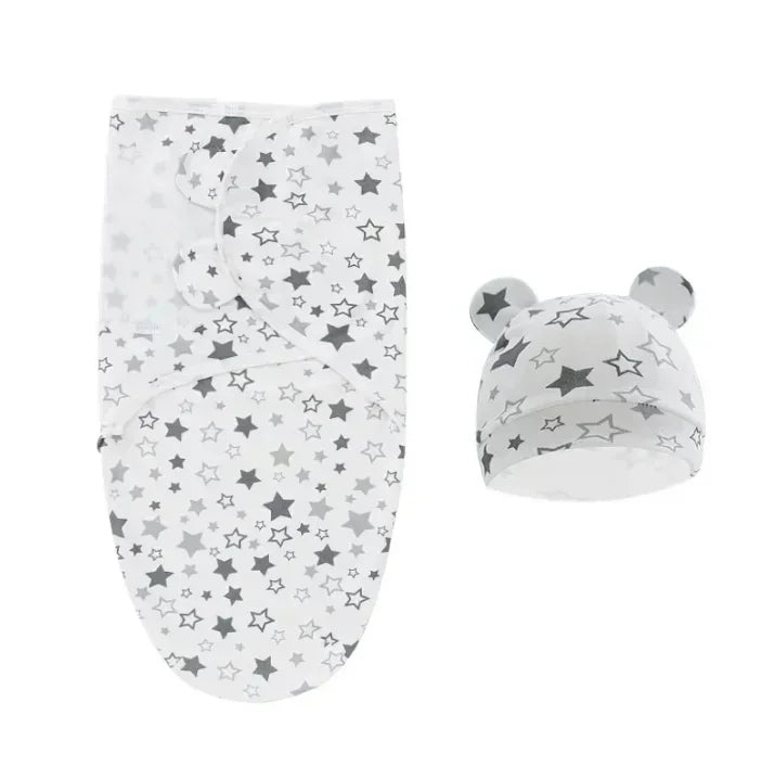 Baby Blanket Hat Set Cartoon Printed Cottono Newborn Swaddle