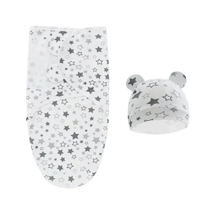 Baby Blanket Hat Set Cartoon Printed Cottono Newborn Swaddle
