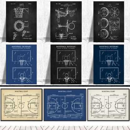 Basketball Court Posters Canvas Art Prints , Sports Basketball Canvas Painting Retro Wall Picture Boys Room Art Decor