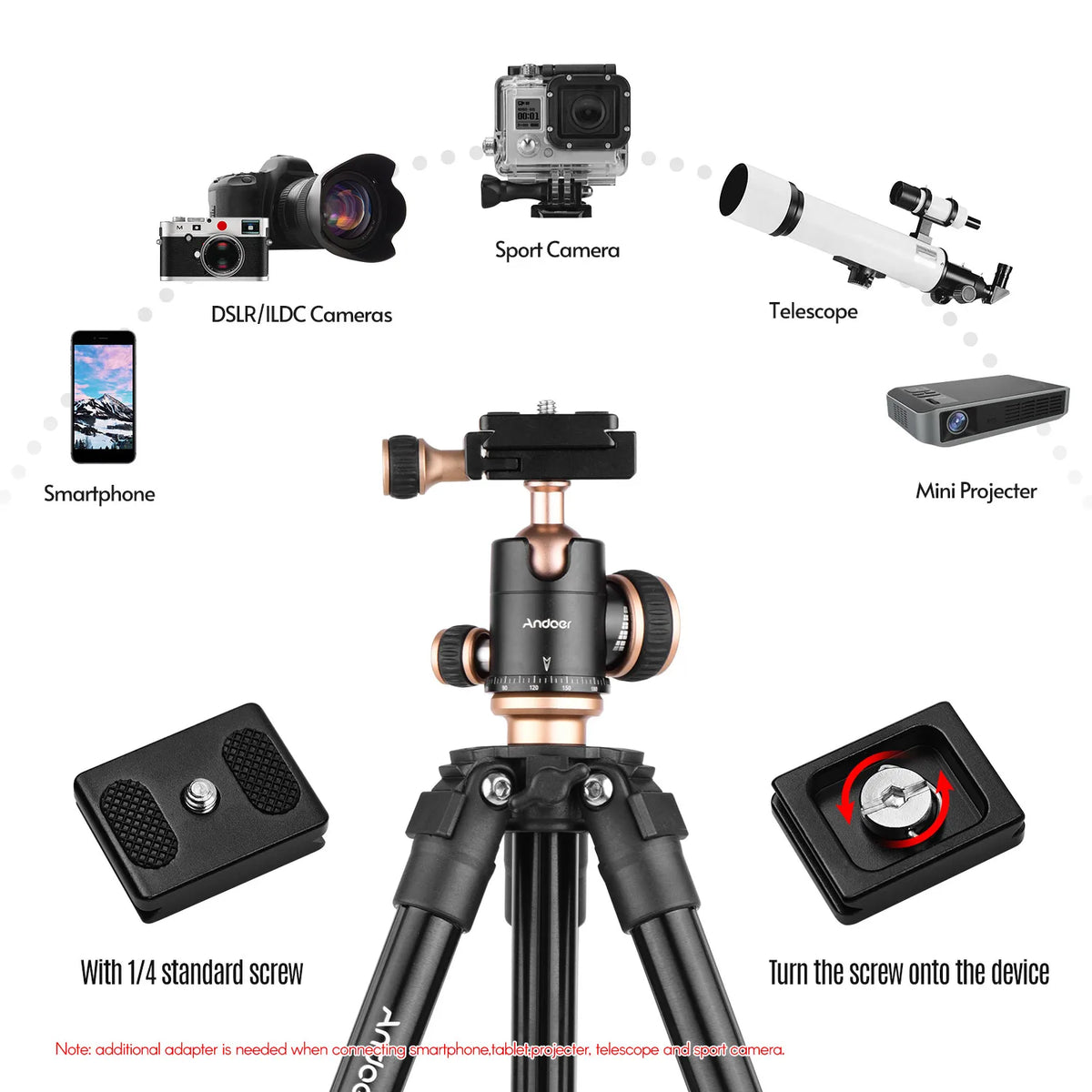 Andoer Q160SA Tripods Camera Tripod With Panoramic Ballhead Tripod for DSLR Digital Cameras Camcorder Canon Nikon Sony Camera