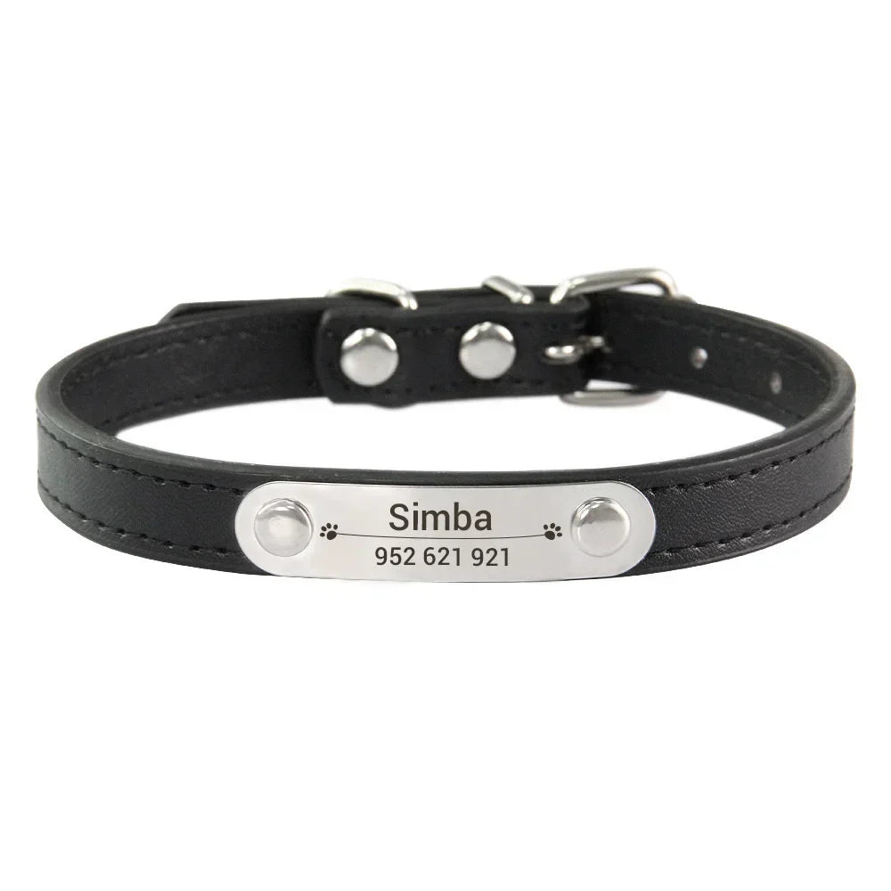 Personalized Dog Collar Name Carved ID Anti-Lost Solid PU Leather Collar for Small Medium Large Dogs Puppy Cat Pet Supplies Pink