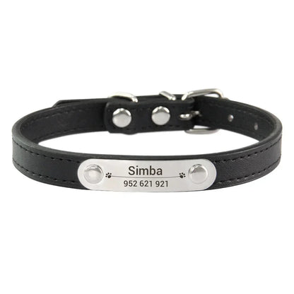 Personalized Dog Collar Name Carved ID Anti-Lost Solid PU Leather Collar for Small Medium Large Dogs Puppy Cat Pet Supplies Pink