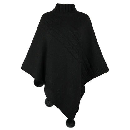2023 Autumn Button Poncho Women Turtleneck Sweater Winter Oversized Jumper Knitwear Holiday Vintage Cape Batwing Sleeve Ponczo