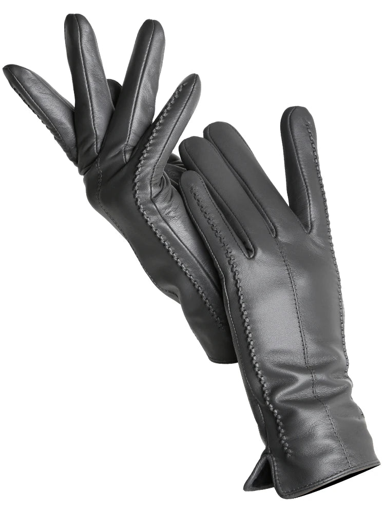 Women's Sheepskin Gloves Winter Warm Plus Velvet Short Thin Touch Screen Driving Color Women's Leather Gloves Good Quality -2226