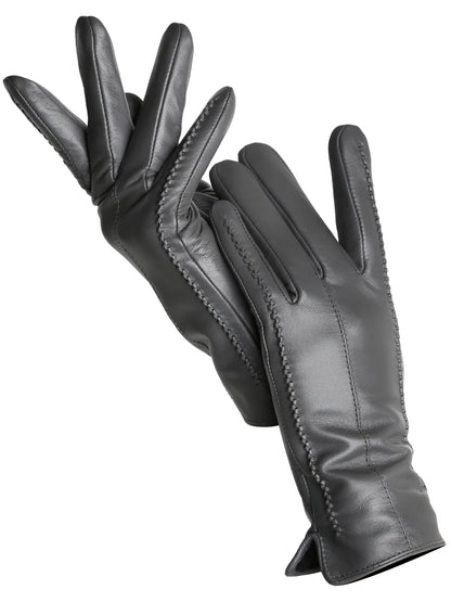 Women's Sheepskin Gloves Winter Warm Plus Velvet Short Thin Touch Screen Driving Color Women's Leather Gloves Good Quality -2226