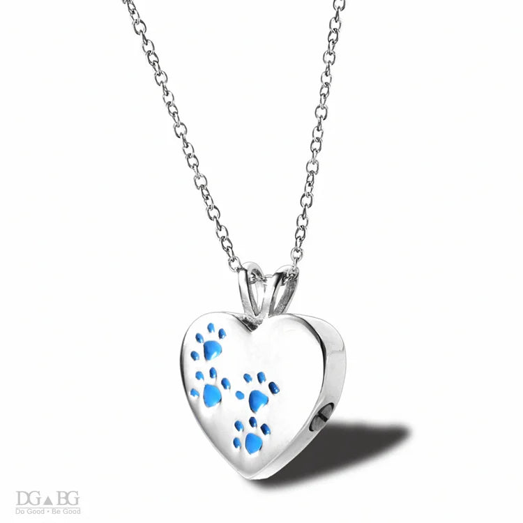 Keepsake Heart Pet Urn Titanium Steel Openable Locket Dog Caskets Cat Memorials Pendant Ash Cremation Holder Paw Print Necklace