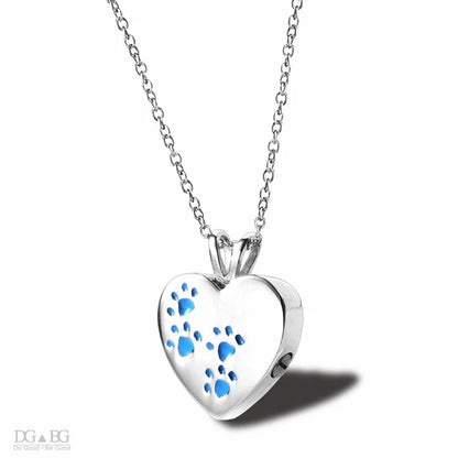 Keepsake Heart Pet Urn Titanium Steel Openable Locket Dog Caskets Cat Memorials Pendant Ash Cremation Holder Paw Print Necklace