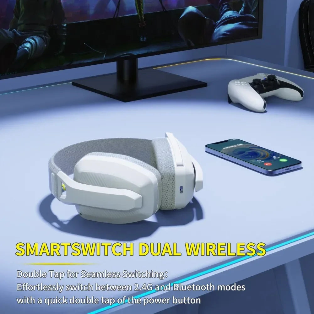 BINNUNE BW06 2.4GHz Bluetooth Gaming Headset With Mic for PS5 PS4 PC Mac Playstation Wireless Gaming Headphone With Microphone