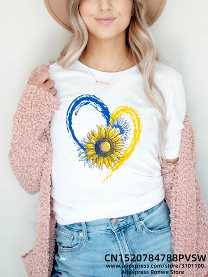 Heartbeat Blue Yellow Women Print T-Shirt Girl Y2K Short Sleeve Tee Tops Lady 90S Sweetshirts Female Harajuku Clothing