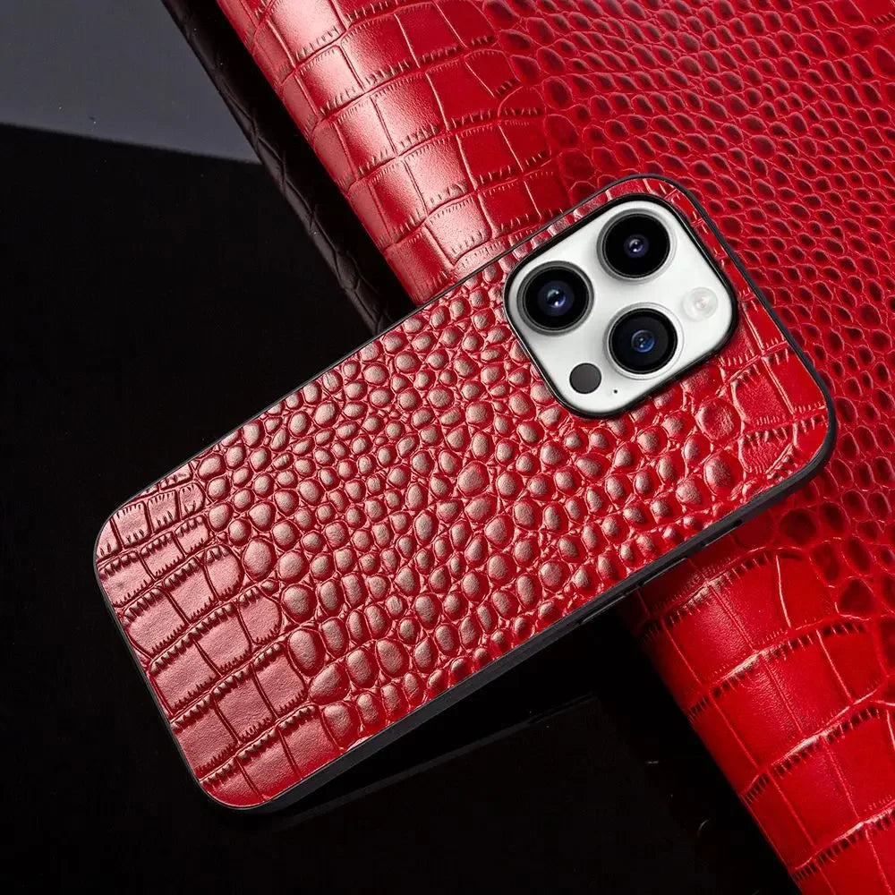 For Iphone 14 Pro Case Crocodile Genuine Leather Cover Etui Coque Shockproof for Funda Iphone18pro 17 XSMax 11 8plus 12 Carcasa