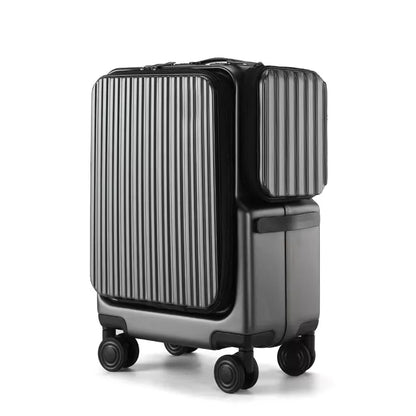 KLQDZMS Carry-On Suitcase Front Opening Laptop Boarding Case 20 Inch Charging Trolley Case Password Box Cabin Luggage
