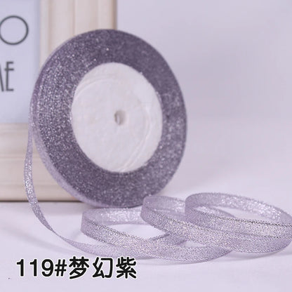 25Yards 6mm Silver Gold Glitter Silk Satin Ribbon Party Home Wedding Decoration Gift Wrapping Christmas Halloween DIY Material