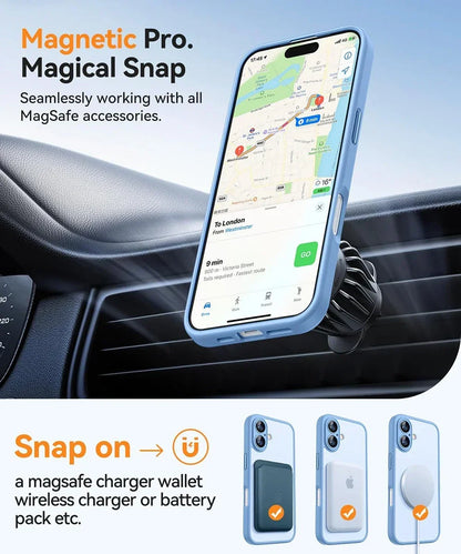 Magnetic Translucent Armor Shockproof Case for iPhone 17 16 15 14 13 12 11 18 Pro Max Plus for Magsafe Wireless Charge Cover