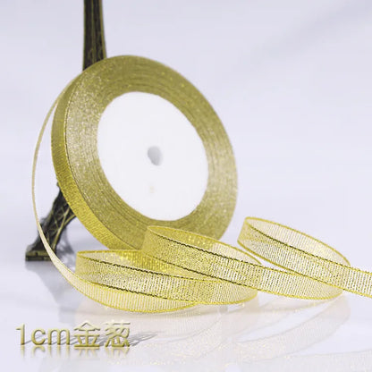 25Yards 6mm Silver Gold Glitter Silk Satin Ribbon Party Home Wedding Decoration Gift Wrapping Christmas Halloween DIY Material