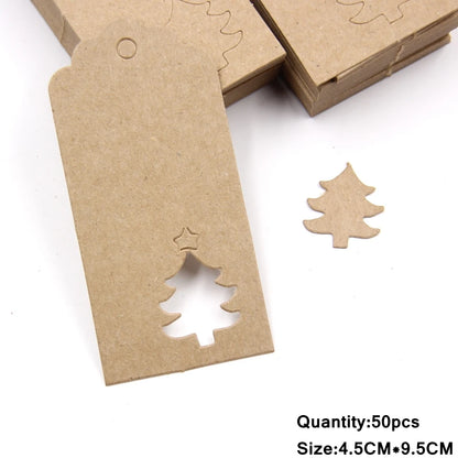 50PCS Chrismtas Kraft Paper Tags Hollow Red White Natural Snowflake/Deer Crafts Hanging Tag Christmas DIY Gift Wrapping Suppl