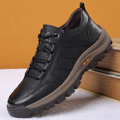 Leather Men Casual Shoes Spring Lace-Up Platform Sneakers Travel Shoes Wear-Resistant Shoes British Style Men's Sneaker Shoe