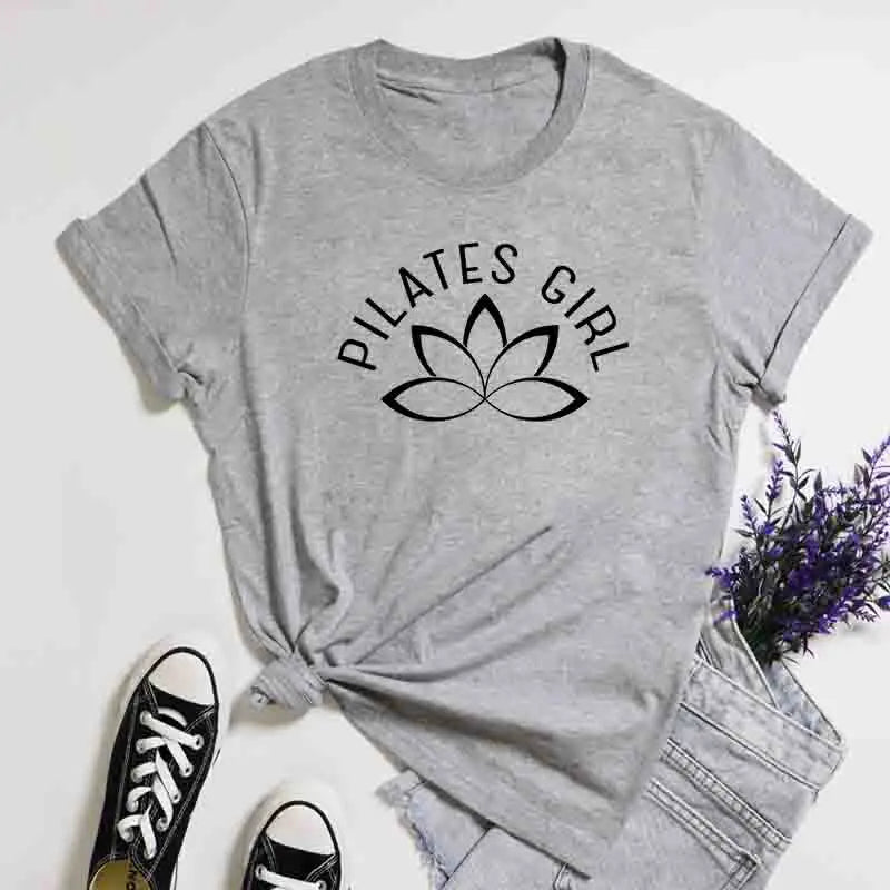 100% Cotton Pilates Girl T-Shirt Retro Women Lotus Flower Yoga Tees Minimalist Y2K Zen Meditation Summer Clothing