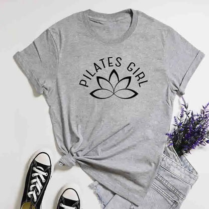 100% Cotton Pilates Girl T-Shirt Retro Women Lotus Flower Yoga Tees Minimalist Y2K Zen Meditation Summer Clothing