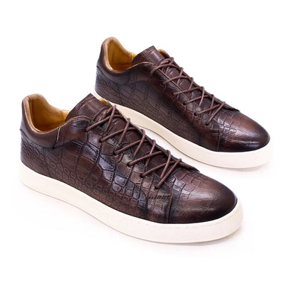 Men's Leather Shoes Casual Comfort Flat Shoes Lace Up Fish Pattern Handmade Shoes Dating Office Fashion Banquet Men's Shoes