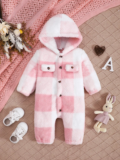 Baby Boys and Girls Plaid Romper Hooded