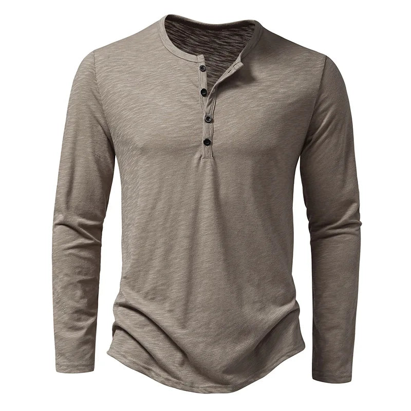 Men's Cotton Henley Neck Long Sleeve Casual Shirt