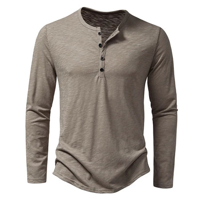 Men's Cotton Henley Neck Long Sleeve Casual Shirt