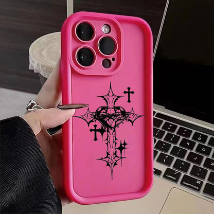 Luxury Black Cross Print Phone Case for iPhone 15 14 13 12 11 Pro Max Mini XR XS MAX 7 8 Plus SE2022 Shockproof Soft Funda Cover