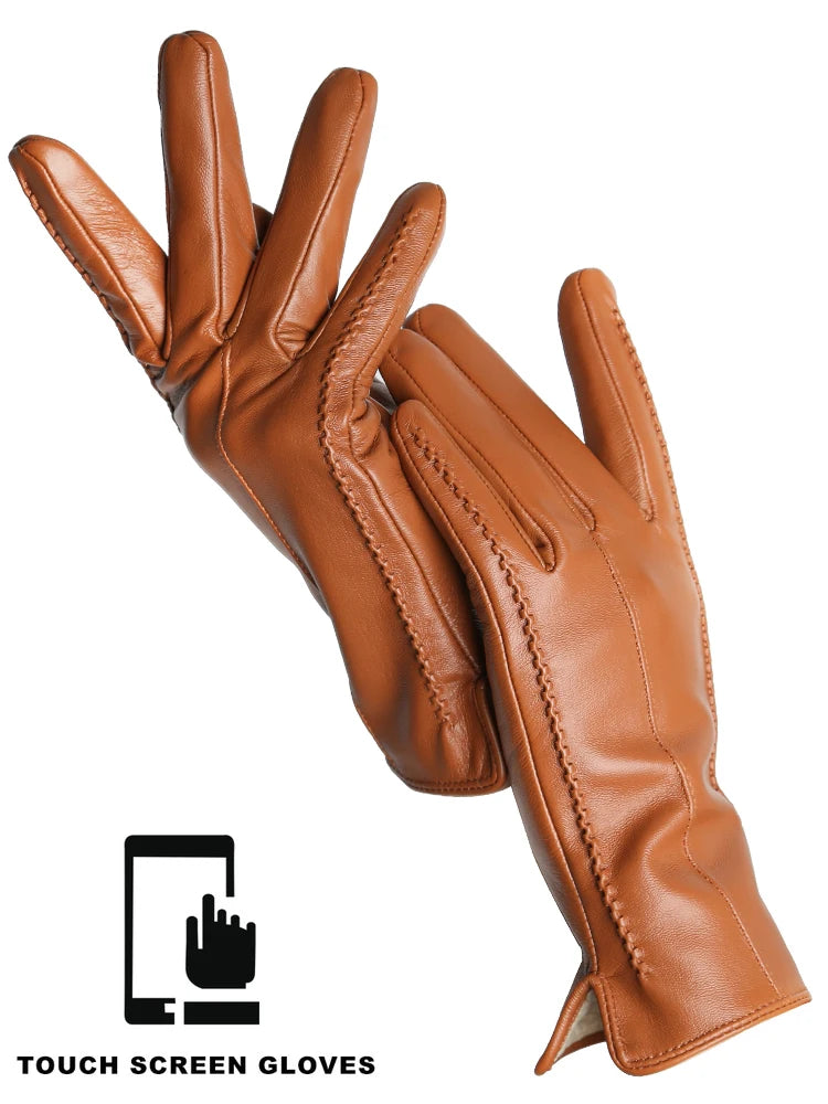Women's Sheepskin Gloves Winter Warm Plus Velvet Short Thin Touch Screen Driving Color Women's Leather Gloves Good Quality -2226