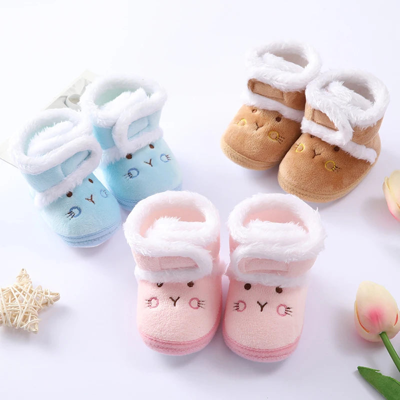 Cute Bear Baby Shoes Cartoon Soft Soled Snow Boots for Infant Boy Girl Autumn Winter Warm Thicken Plush Kids First Walkers 0-18m