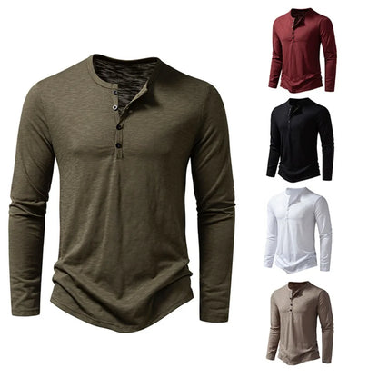 Men's Cotton Henley Neck Long Sleeve Casual Shirt