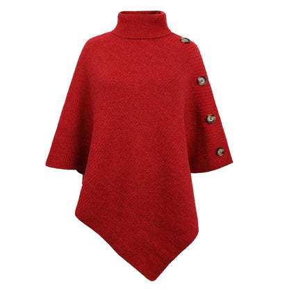 2023 Autumn Winter Button Poncho Women Sweater Oversized Turtleneck Jumper Knitwear Holiday Vintage Cape Batwing Sleeve Ponczo