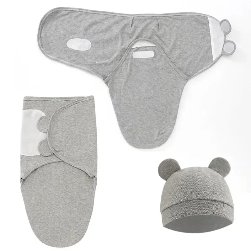 Baby Blanket Hat Set Cartoon Printed Cottono Newborn Swaddle