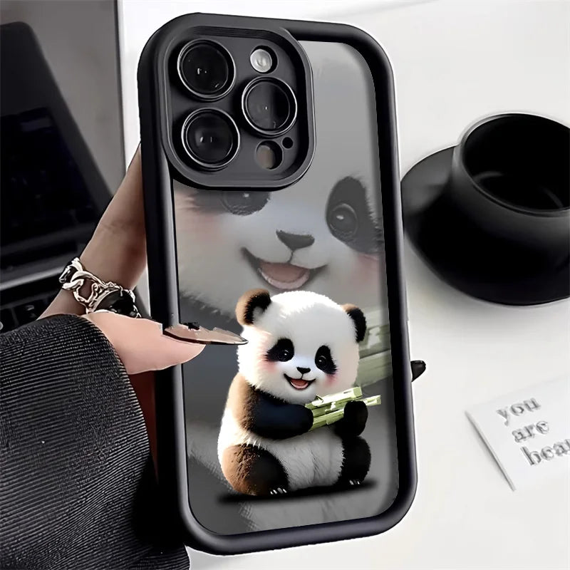 Soft Liquid Silicone Phone Case for iPhone 15 Pro 13 11 14 17 12 16 Pro Max XR XS 7 8 Plus SE Shockproof Bumper Cute Panda Cover