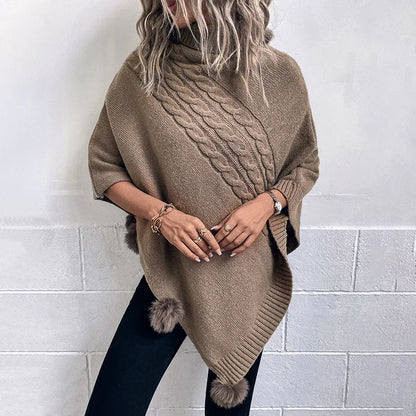 2023 Autumn Button Poncho Women Turtleneck Sweater Winter Oversized Jumper Knitwear Holiday Vintage Cape Batwing Sleeve Ponczo