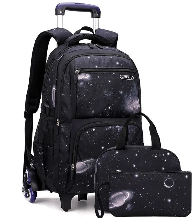 Trolley Rolling Backpack Children Travel Rolling Luggage Bags School Trolley Wheeled Bag for Boys School Bags Set Lunch Bag Set