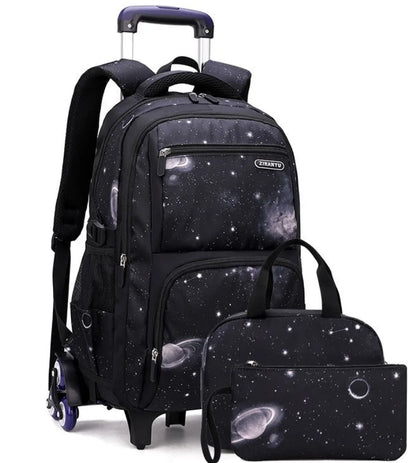Trolley Rolling Backpack Children Travel Rolling Luggage Bags School Trolley Wheeled Bag for Boys School Bags Set Lunch Bag Set