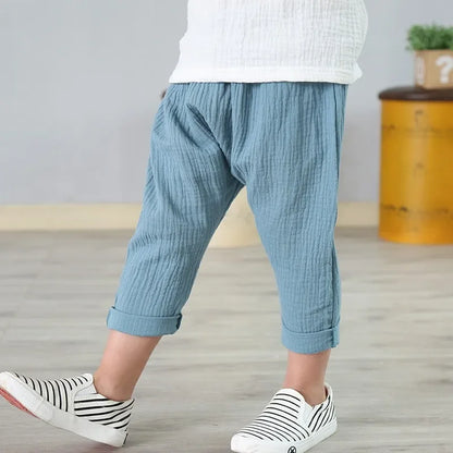 Kids Pants Boy Girl Summer Solid Color Linen Pleated Trousers Harem Pants