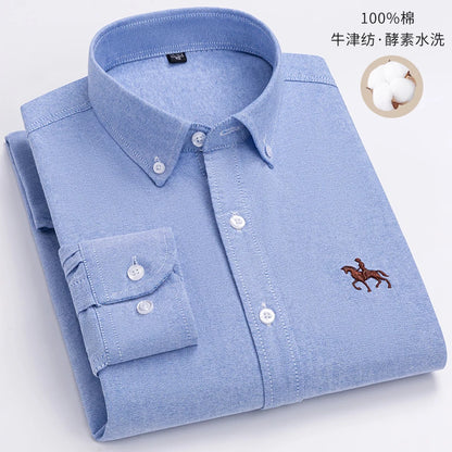 Men's Cotton Oxford Plaid Long Sleeve Casual Shirt with Pocket