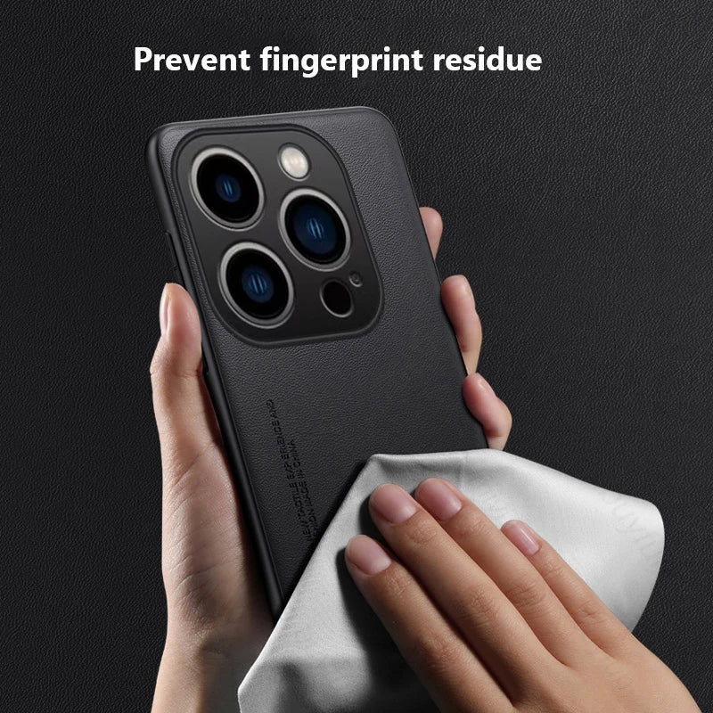 For iPhone 16 Pro Max Case Premium PU Leather Back Cover iPhone16 I Phone 16Pro 16 ProMax Plus Silicone Bumper Shockproof Coque