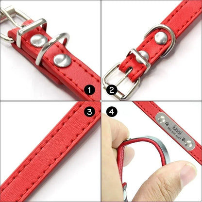 Personalized Dog Collar Name Carved ID Anti-Lost Solid PU Leather Collar for Small Medium Large Dogs Puppy Cat Pet Supplies Pink