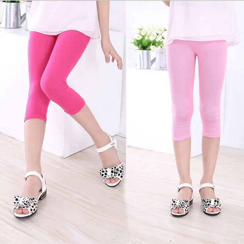 Hot Solid Modal Cotton Girls Leggings Summer Kids Clothes Calf Length Pants Candy Color Children Cropped Legging for Girl 2-8 Y