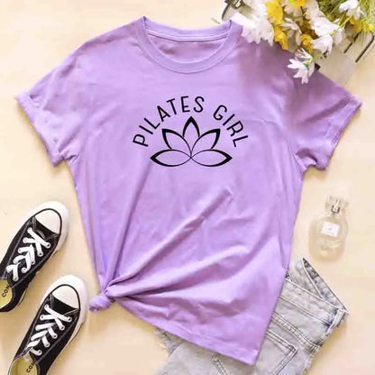 100% Cotton Pilates Girl T-Shirt Retro Women Lotus Flower Yoga Tees Minimalist Y2K Zen Meditation Summer Clothing
