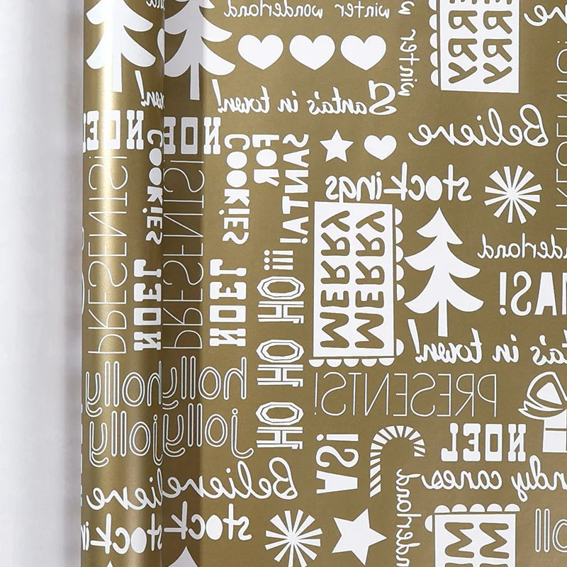17" X 120" Wrapping Paper Roll Gold Dots Metallic Color With Snowflake Xmas Tree Gifts Pattern for Christmas Birthday Party