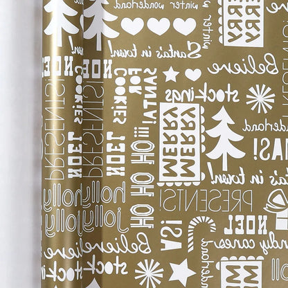 17" X 120" Wrapping Paper Roll Gold Dots Metallic Color With Snowflake Xmas Tree Gifts Pattern for Christmas Birthday Party