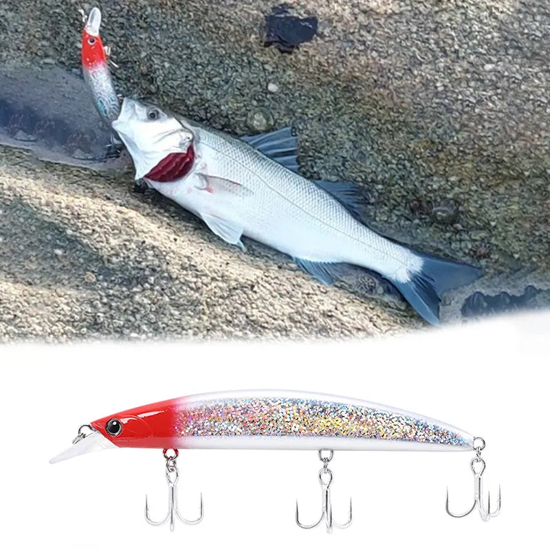 130F Ultra Long Casting Floating Wobbler Minnow Hard Bait 130mm 23g Flounder Sea Bass Saltwater Sea Fishing Lure Depth 0.8-1.5m