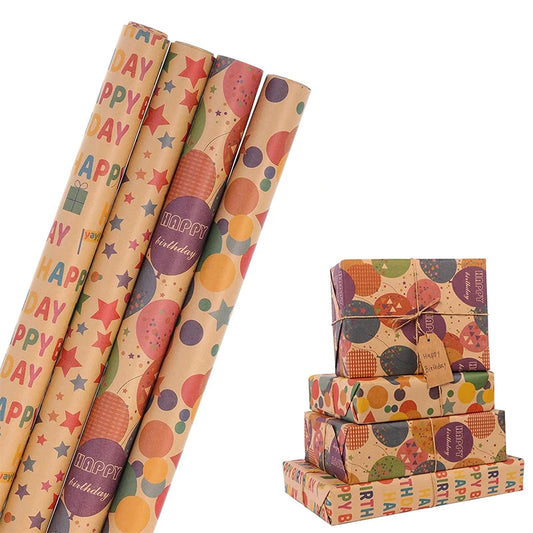 1 Roll 17 Inch X 120 Inch Birthday Wrapping Paper, Gift Wrapping Paper Roll, Kraft Wrapping Paper