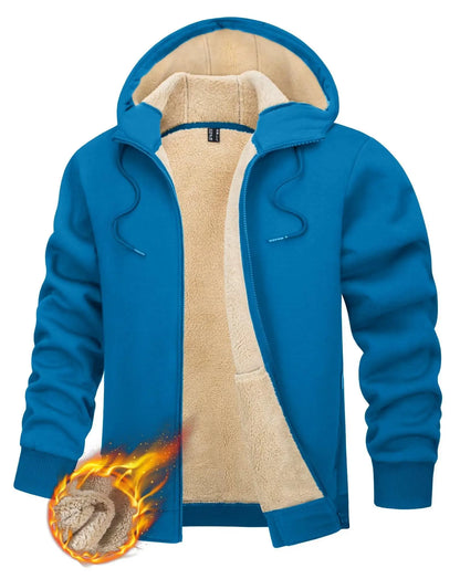 TACVASEN Fleece Lining Winter Hoodie Mens Sherpa Jackets Windproof Full Zip Warm Coats Climbing Hooded Casual Outwear Sportswear