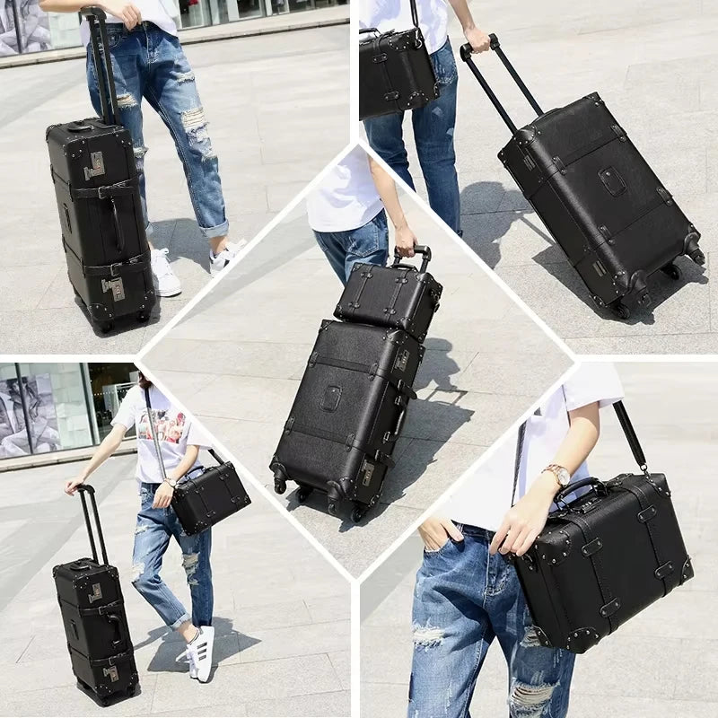 New Retro Rolling Luggage Spinner Brand Vintage Leather Suitcase on Wheel Women Trolley Travel Bag Men Trunk Carry-Ons Luggage